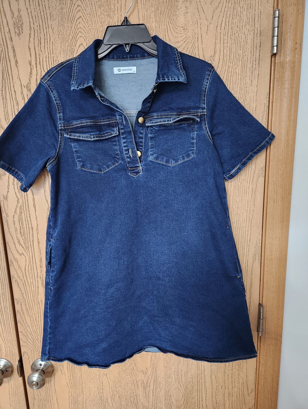 Denim-Look Girls' Polo Tunic in Dark Blue - Unbranded
